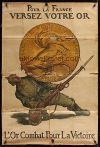 1g080 POUR LA FRANCE VERSEZ VOTRE OR linen French WWI war poster '15 propaganda