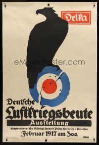 1g075 DEUTSCHE LUFTKRIEGSBEUTE AUSSTELLUNG linen German 37x56 WWI '17 art of eagle & RAF symbol!