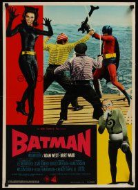 1g245 BATMAN linen Italian photobusta '66 Adam West fighting crooks on dock + Meriwether & Gorshin!
