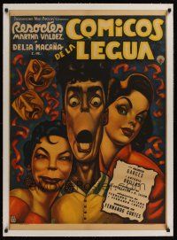 1g137 COMICOS DE LA LEGUA linen Mexican poster '57 great art of Resortes & two sexy babes by Cabral!