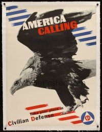 1g085 AMERICA CALLING linen WWII war poster '42 art & photo by Hubert Matter & Arthur H. Fisher!