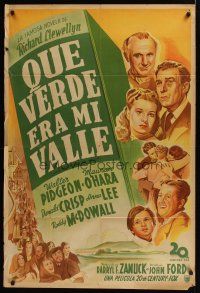 1h075 HOW GREEN WAS MY VALLEY Argentinean '41 John Ford, art of entire cast, Best Picture 1941!