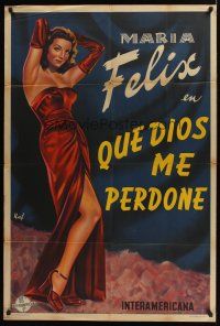 1h088 MAY GOD FORGIVE ME Argentinean '48 incredible full-length art of sexy Maria Felix by Raf!