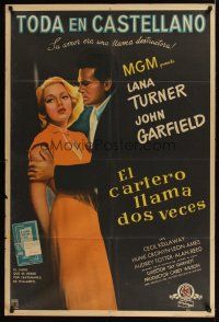 1h101 POSTMAN ALWAYS RINGS TWICE Argentinean '46 great c/u of John Garfield & sexy Lana Turner!