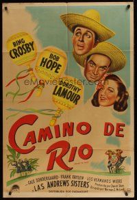 1h106 ROAD TO RIO Argentinean '48 different artwork of Bing Crosby, Bob Hope, & Dorothy Lamour!