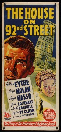1h032 HOUSE ON 92nd STREET Aust daybill '45 William Eythe, Signe Hasso, film noir, stone litho!
