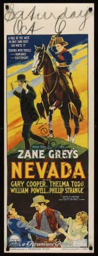 1h245 NEVADA long Aust daybill '27 Zane Grey, Richardson Studio stone litho of Gary Cooper & Powell!