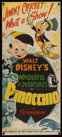 1h039 PINOCCHIO Aust daybill R45 Disney classic cartoon about a wooden boy who wants to be real!