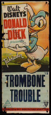 1h048 DONALD DUCK PRESENTS Aust daybill 1940s Walt Disney, RKO, Trombone Trouble