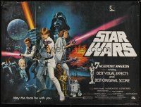 1h060 STAR WARS British quad '77 George Lucas classic sci-fi epic, great art by Tom Chantrell!
