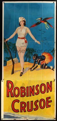 1h240 ROBINSON CRUSOE stage play English 3sh '30s great stone litho of sexy female hero & Friday!
