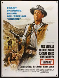 1h199 HOMBRE French 1p '66 Martin Ritt, completely different art of Paul Newman by Boris Grinsson!