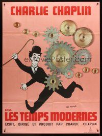 1h206 MODERN TIMES French 1p R70s great art of Charlie Chaplin & gears by Leo Kouper!