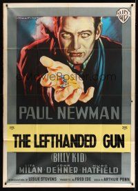1h136 LEFT HANDED GUN Italian 1p '58 art of Paul Newman as Billy the Kid by Martinati!