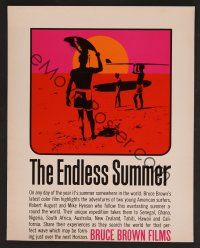 1h012 ENDLESS SUMMER special 11x14 '67 Bruce Brown sports classic, great image of surfers on beach!