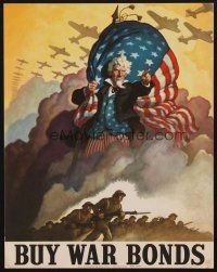1h015 BUY WAR BONDS WWII war poster '42 art of Uncle Sam leading troops to battle by N.C. Wyeth!