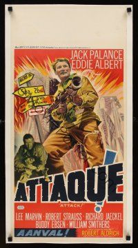 1j007 ATTACK Belgian 14x29 '56 Robert Aldrich, different art of WWII soldier Jack Palance!