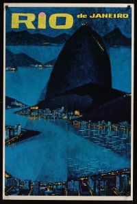 1j199 RIO DE JANEIRO commercial poster '63 wonderful art of Sugarloaf Mountain & harbor by Koslow!
