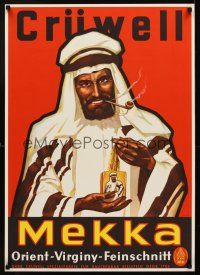 1j046 MEKKA German tobacco ad poster '50s Cruwell, great artwork of Arabian man & tobacco!