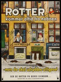 1j055 ROTTER KOMMER ALTID FRA NABOEN Danish pest control poster '60s rats come from neighbors!