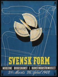 1j078 SVENSK FORM Danish art exhibition poster '42 cool Swedish design of then-modern art!