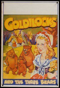 1j125 GOLDILOCKS & THE THREE BEARS English double crown '30s stone litho of lead & bears by house!