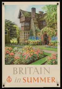 1j183 BRITAIN IN SUMMER English travel poster '48 E.W. Haslehust art of country home & garden!