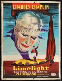 1j018 LIMELIGHT linen French 1p R60s different close up art of crying Charlie Chaplin + on stage!