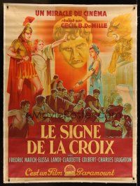 1j017 SIGN OF THE CROSS linen French 1p R1947 Cecil B. DeMille, cool different art by Roger Soubie!