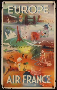 1j175 AIR FRANCE EUROPE French travel poster '48 Robert Falcucci montage art of landmarks!