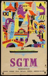 1j179 SGTM French travel poster '50s colorful art of famous European landmarks by Berjonneau!