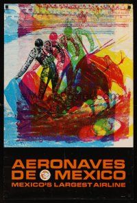 1j171 AERONAVES DE MEXICO Mexican travel poster '70s coo colorful bullfighter artwork!