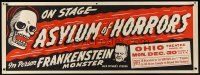 1j045 ASYLUM OF HORRORS Spook Show paper banner '46 the Frankenstein monster on stage in person!
