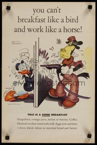 1j113 WALT DISNEY BREAKFAST ANNOUNCEMENT special 13x19 '43 great image of Donald Duck!
