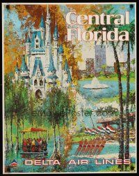 1j191 DELTA AIRLINES: CENTRAL FLORIDA travel poster '70s art of Disney World & more by Jack Laycox!