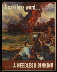 1j141 CARELESS WORD... ...A NEEDLESS SINKING WWII war poster! '42 art by Anton Otto Fischer!