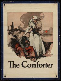 1j136 COMFORTER WWI war poster '18 Gordon Grant art of American Red Cross nurse on battlefield!