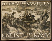 1j034 HELP YOUR COUNTRY STOP THIS ENLIST IN THE NAVY WWI war poster '17 art by Frank Brangwyn!