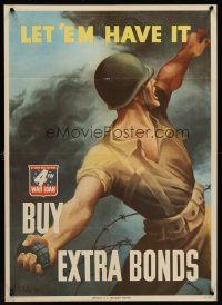 1j143 LET 'EM HAVE IT BUY EXTRA BONDS WWII war bonds poster '43 art of soldier by Bernard Perlin!