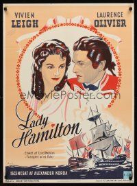 1k114 THAT HAMILTON WOMAN Danish R53 cool art of ship, pretty Vivien Leigh & Laurence Olivier!