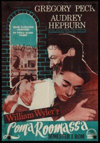1k012 ROMAN HOLIDAY Finnish '53 different image of Audrey Hepburn & Gregory Peck in Italy!
