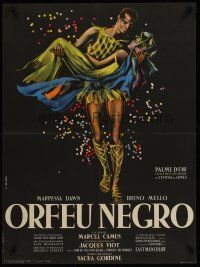 1k459 BLACK ORPHEUS French 23x32 '59 Marcel Camus' Orfeu Negro, best art by Georges Allard!