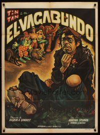 1k003 EL VAGABUNDO Mexican poster '53 really great Cabral art of homeless Tin-Tan & circus!