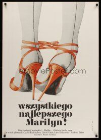 1k423 BOLDOG SZULETESNAPOT, MARILYN Polish 27x38 '81 Ekier artwork of tied-together shoes!