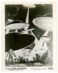 1m389 EARTH VS. THE FLYING SAUCERS 8x10 still '56 sci-fi classic, cool art of UFOs & aliens!
