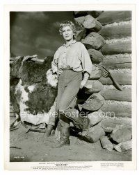 1m740 SHANE 8x10 still '53 full-length portrait of Jean Arthur leaning on log cabin!