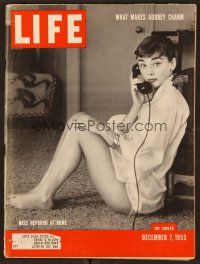 1p110 LIFE MAGAZINE magazine December 7, 1953 portrait of Audrey Hepburn wearing only a shirt!