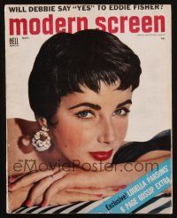 1p115 MODERN SCREEN magazine October 1954 close up of sexy Elizabeth Taylor by John Engstead!