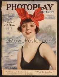 1p087 PHOTOPLAY magazine August 1918 art of Mabel Normand in bathing suit by W. Haskell Coffin!