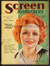 1p125 SCREEN ROMANCES magazine August 1931 art of redhead Nancy Carroll in Night Angel!